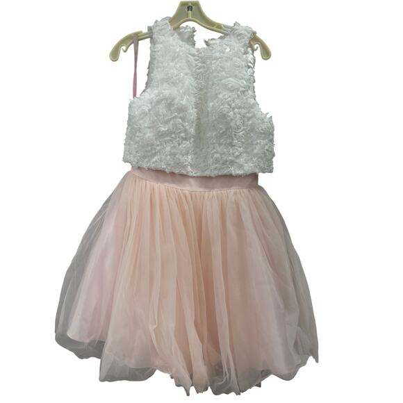 Blush 2 Pieces Outfit Cocktail Party Mesh Mini Skirt Dress Size 6 White Pink - Picture 3 of 3